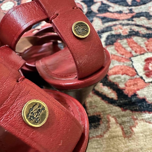 Burberry Red Leather Open Toe Ankle Strap Wedge Sandals main image 13